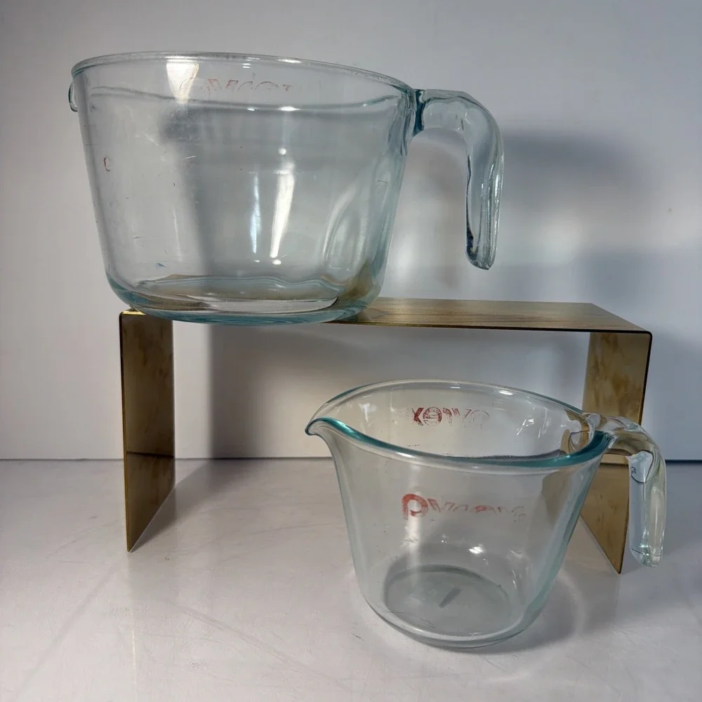 Vintage 2 Pyrex Blue Tint Glass Measuring Cup Set 1 Cup & 4 Cup /See Description
